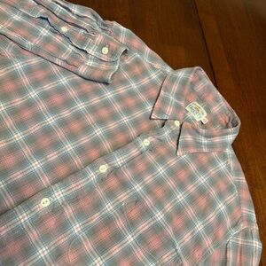 Faherty Shirt Mens M Pink Gray Plaid Check Button Up Lightweight Flannel Beach